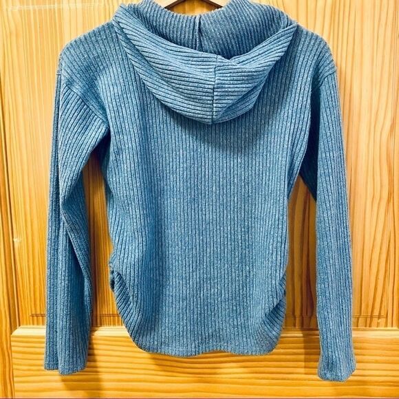 Persaya Girl soft blue ribbed ruched hoodie top L - Picture 2 of 5